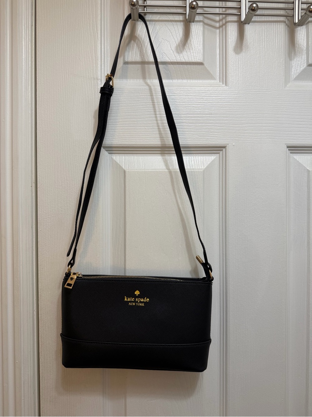 Inspired Kate Spade Black Crossbody with Gold Logo Detail